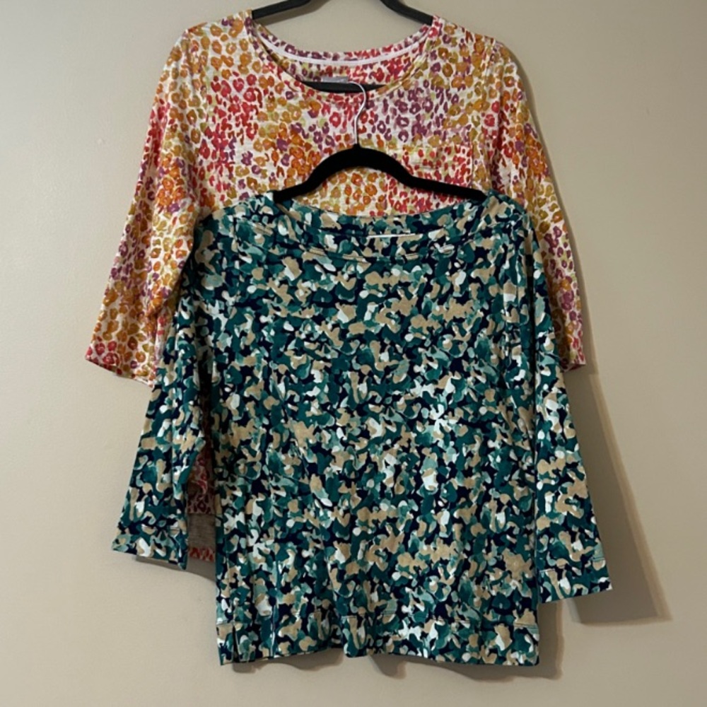 Chico’s Bundle Lot (2) Size 1 or Medium 3/4 Cotton Shirts Colorful Office Wear